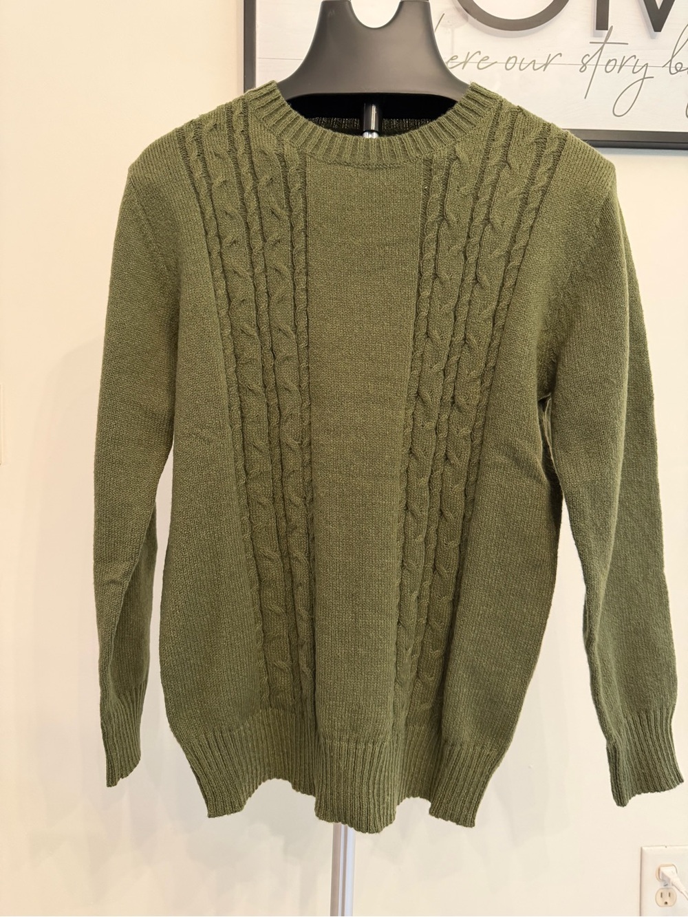 Women Green Cable-Knit Crew Neck Long Sleeve Pullover Sweater Oversized Size S